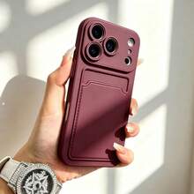 1件櫻桃紅 相容手機殼，適用於 Apple 手機，男士色塊拼接一體式卡槽矽膠手機殼，附觸感按鈕，方格圖案，相容 Apple 18pro/18promax/17 Pro/17 Pro Max - 櫻桃紅 - 查看 5