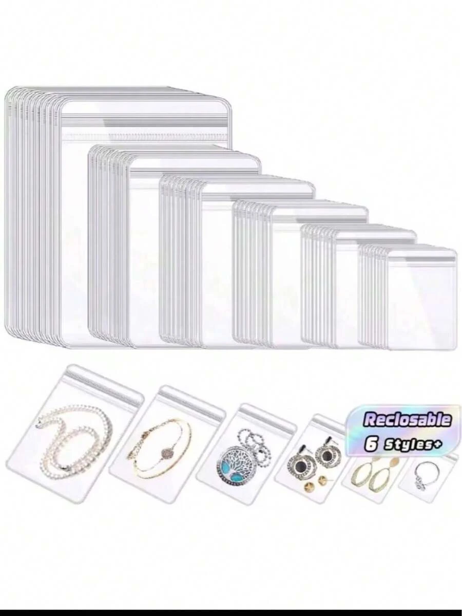 100pcs Small PVC Self-Sealing Jewelry Bags, Transparent Zipper Lock Storage Pouches For Bracelets, Rings, Earrings, Valentine's Day Gifts, Wedding Party Favors, Travel Accessories, Jewelry Display And Organization - Multicolor - View 1