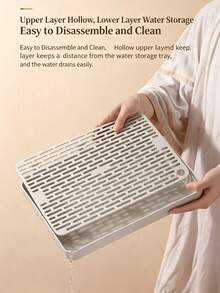 Rectangular Double Layer Plastic Draining Tray, Multi-Purpose Kitchen Drain Organizer, Can Be Used As Tea Tray, Dish Rack & Food Ingredient Draining Tray For Kitchen & Living Room - Multicolor - View 6