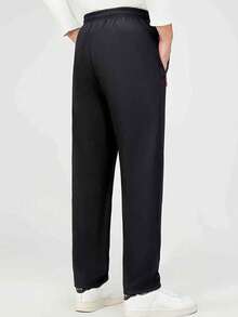 2pcs/Pack Men's Thick Wool Lined Straight Leg Pants, With Elastic Drawstring And Side Zipper Pockets, Suitable For Winter Casual Wear And Warmth - Multicolor - View 5