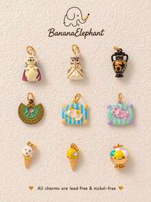 1pc Vintage Cute Enamel Metal Pendant Charm, Assorted Mini Pendants With Fairy Tale Animal And Dessert Patterns, Lead-Free And Nickel-Free, DIY Jewelry Making Accessories, Perfect For Bracelets, Necklaces, Earrings, Keychains And Handmade Gifts - Multicolor - View 1