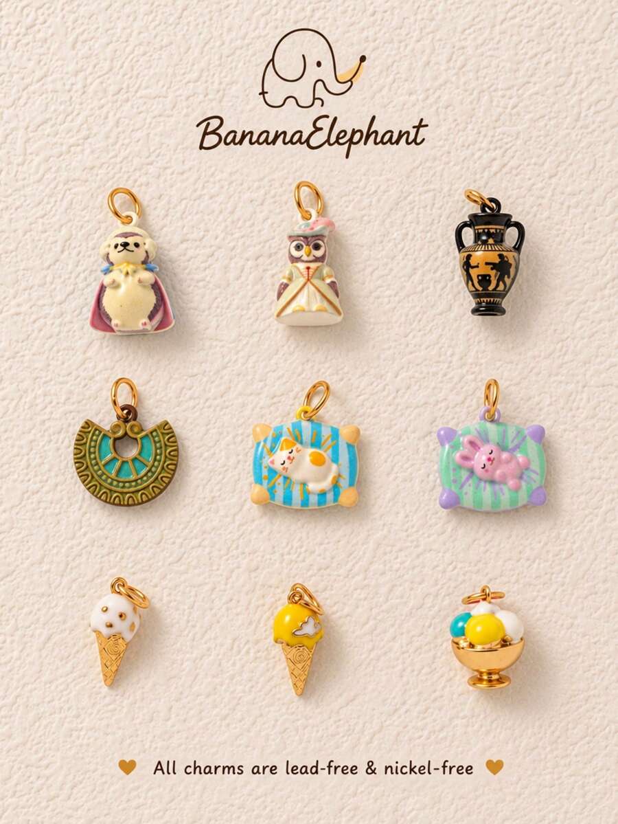 1pc Vintage Cute Enamel Metal Pendant Charm, Assorted Mini Pendants With Fairy Tale Animal And Dessert Patterns, Lead-Free And Nickel-Free, DIY Jewelry Making Accessories, Perfect For Bracelets, Necklaces, Earrings, Keychains And Handmade Gifts - Multicolor - View 1