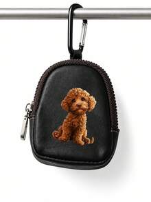 Mini Zipper Coin Purse With Curly Puppy Design (With Snap Clasp), Portable PU Leather Headphone Pouch, Small Key Card Holder, Original Coin Purse, Zipper Earphone Storage Bag, Key Pouch And Keychain Accessories - Multicolor - View 2