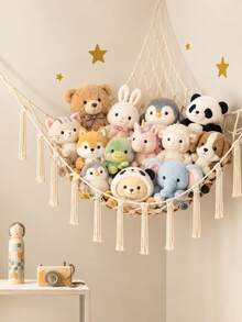 1pc Back To School Large Plush Doll Storage Net/Hammock, 55 Inch Doll Hammock, Macaron Color Plush Corner Hanging Net, Mesh Hammock With Hooks, Bedroom Living Room Plush Storage Rack, Linen Woven Plush Net, Plush Storage Bag, Large Plush Net - Multicolor - View 2