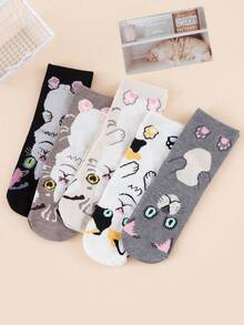 1/3/5 Pairs Women's Cute Fun 3D Cartoon Street Style Comfortable Breathable Mid-Calf Socks - Multicolor - View 2