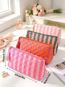 Striped Quilted Make Bag With Tassel Zipper, Large‑Capacity Makeup Pouch, Travel Toiletry Storage Organizer, Cash Coin Purse,Card Holder; Clutch Bag - Multicolor - View 7