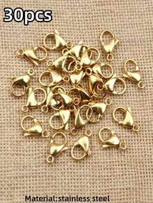30pcs/Pack Stainless Steel Lobster Claw Clasp, Suitable For Necklace, Bracelet And Other DIY Jewelry Making Accessories - Gold - View 3