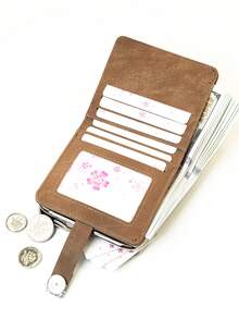 Women's Short Wallet Card Holder Coin Purse, Vintage PU Foldable Multi-Function Large Capacity Card Holder, Exquisite Snap Magnetic Closure Sweet Coin Purse Compact Lightweight Suitable For Holiday Gifts - Multicolor - View 9