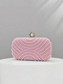 Luxury Pink Pearl Box Clutch Bag, Detachable Chain Shoulder Bag For Party - Pink - View 5