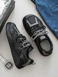 Men's Sneakers Comfortable Lace-Up Widened Toe Casual Commuter Sneakers Driving Men's Shoes - Black - View 5