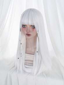 alicegarden 26-Inch Long Synthetic Wig Featuring A Natural Straight Style A Stunning White. Designed With Bangs , This False Hairpiece Is Perfect For Ms Daily Use, Offering A Natural And Natural Durable Wig Gift For Ladies. (No Accessories) - White - View 5