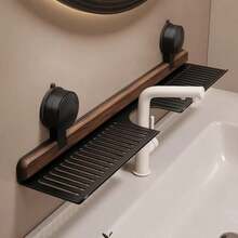 1pc Walnut Wood Storage Rack, No-Drill Wall-Mounted Shelf, Waterproof Multi-Functional Organizer For Bathroom Vanity, Sink And Kitchen Sink, Sturdy And Practical Space-Saving Home Storage Solution - Multicolor - View 9