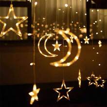 1pc LED Star Moon Curtain Light, USB Powered Warm Color, Suitable For New Year, Christmas/Halloween Party And Dinner. Creative Gift, Includes Star Moon Design With Crescent Moon And Stars - Perfect For Bedroom Decor, Party Accents Or Gifts - Constant Light Mode Autumn Lighting - Star and Moon Curtain Lights - View 10