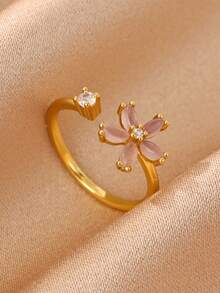 Women's Mini Stainless Steel Star & Moon Ring, 18K Gold Plated Non-Fading Adjustable Open Ring, Gold Color Wedding/Holiday/Daily Accessory, Christmas Gift For Mom/Best Friend - Stars and Moon - View 8