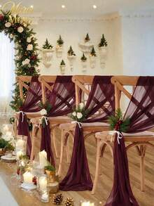 1pc Chiffon Table Cloth 30x300cm/70x300cm/70x600cm, Sheer Fabric Rustic Style Wedding Table Cloth Decor, Romantic Bride Party Birthday Dining Decor - Burgundy - View 14