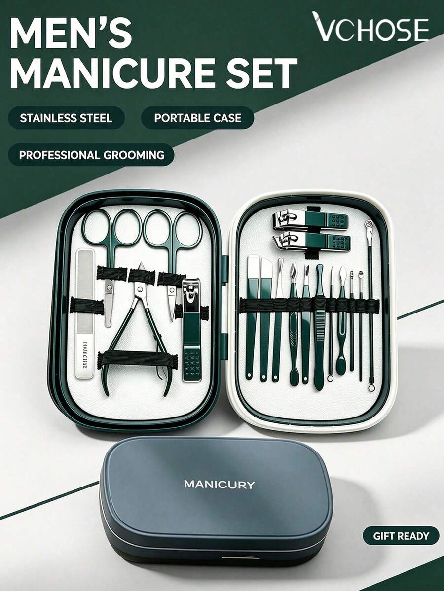 VCHOSE 18pcs Nail Care Set, New Combination Design, Nail Clipper, Cuticle Scissors, Nail File Set With Premium Portable Travel Case, Gift For Boyfriend And Men, Suitable For Home, Office And Travel - Multicolor - View 1