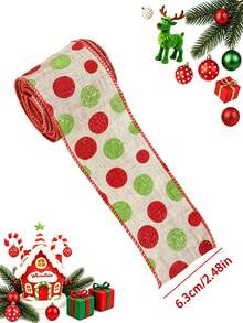 5pcs Christmas Wired Edge Ribbon Elf Hat And Leg Multi-Point Vortex Diagonal Stripe Ribbon Family Party Bow Decoration Christmas Tree Wreath Gift Packaging DIY Crafts, 2.5 Inches (Cute Style) - 1 YEAR - View 12