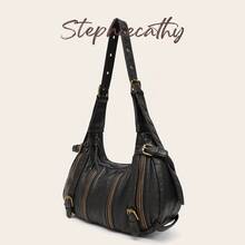 STEPHIECATHY Women's Cool Street Style Vintage Y2K Soft Washed PU Leather Multi-Zipper Decor Adjustable Shoulder Strap Shoulder Crossbody Handbag, Casual Daily Style - Multicolor - View 3