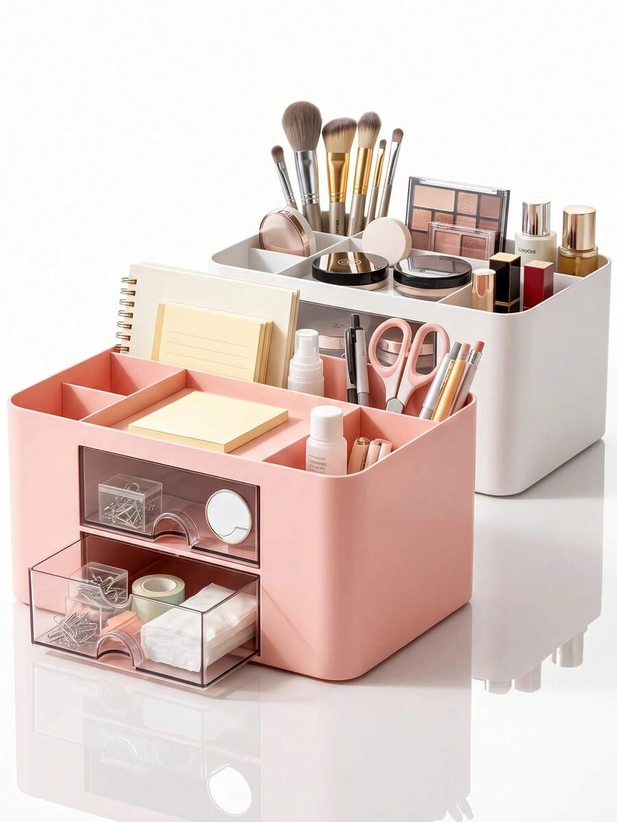 1pc Pink-Drawer-Desktop Storage Box, Cosmetic Storage Box, Desktop Organizer, Suitable For Desktop Storage, School, Home, Office Supplies Organization - Multicolor - View 1