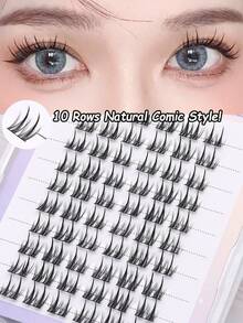 60 Clusters Natural Cartoon Style False Eyelashes, Soft And Curly, C-Curl Segmented False Eyelashes, Self-Application Eyelashes, Easy To Wear, Suitable For Beginners, Reusable - C - View 1