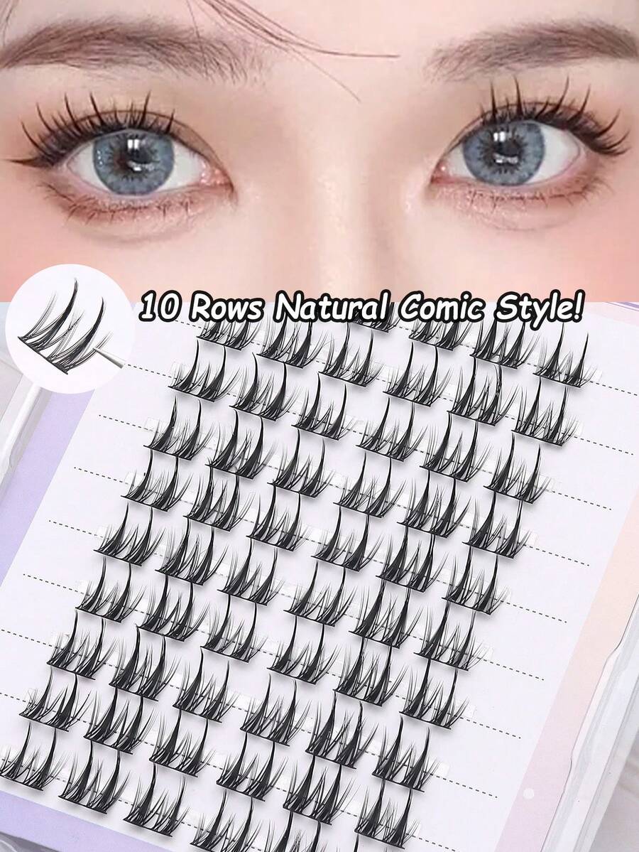 60 Clusters Natural Cartoon Style False Eyelashes, Soft And Curly, C-Curl Segmented False Eyelashes, Self-Application Eyelashes, Easy To Wear, Suitable For Beginners, Reusable - C - View 1