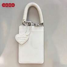 Bowknot Cat Baby White Leather Heart White Square Leather NFC Card Holder, Student Card Holder, Card Protection, ID Storage, NFC Card Swiping, Scratch-Resistant, Wear-Resistant, Backpack Charm, Portable Accessory, Commuting, Campus Use, Shopping, Office Desk, Desktop Display, Fan Collection, Anime Merchandise, Birthday Gift, Christmas Gift, New Year Gift - A - View 2