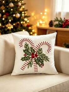 1PC Multicolor Christmas Candy Cane Canvas Pillowcase, Exquisite Embroidery Craftsmanship, Multiple Sizes Available, Pillow Insert Not Included, Suitable For Various Home Scenes, Machine Washable - Multicolor - View 13