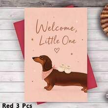 1/3 Pcs Greeting Cardcute Dachshund Greeting Card For New Arrival Celebration And Baby Shower Gift For Friends And Family Greeting Card - Multicolor - View 11