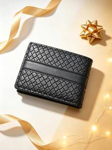 1 buah Dompet Pendek Pria Tekstur Tenun Mewah Hitam, Slot Kartu Ganda, Jendela ID, Dompet Kulit PU Lipat Dua, Dompet Pendek Portabel Kapasitas Besar Minimalis untuk Bisnis, Cocok untuk Perjalanan Sehari-hari dan Acara Bisnis Ringan, Hadiah Liburan - Hitam - View 4