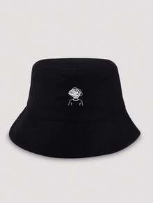 1pc Men's Fashionable Printed Pattern Adjustable Bucket Hat, Casual Minimalist, Suitable For Daily Wear And Travel - Line Art Character Style - View 2