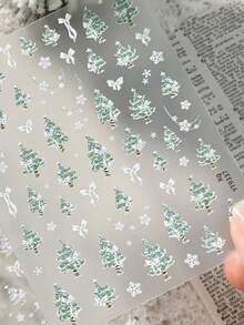 1 Sheet Christmas Tree Nail Stickers, Cute Xmas Tree Bow Snowflake Rhinestone Self-Adhesive Nail Decals, Winter Holiday Nail Art Decorations - Multicolor - View 7