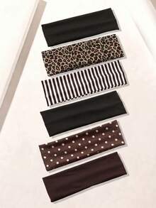 1/3/6 Pcs Wide Headbands For Women Non Slip Elastic Workout Yoga Hair Bands,Fashion Boho Leopard Striped Solid Hair Accessories For Girls Fall Style - Multicolor - View 10