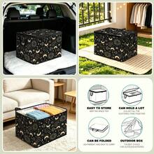 1pc 2DFat. Thickened Foldable Zipper Storage Box, Black Gold Sun Moon Star Print Design, Can Store Clothes, Bedding, Nail Tools, Holiday Items, Suitable For Under Bed, Book Organization, Car Trunk Storage, Cosmetics, Hair Styling Tools, Office, Home Organization, Blankets, Daily Small Items Large Capacity Storage, Wardrobe Placement And Moving Packing, Zipper Closure Secure Reinforced Handle Durable - Multi-color - View 6