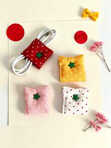 Korean Ins Style Double-Sided Polka Dot Fabric Cable Organizer, Tomato Color Star Button Data Cable Storage Clip, Cute Fabric Cord Winder, Charging Cable Management Organizer, Desktop Storage Accessory - Multicolor - View 4