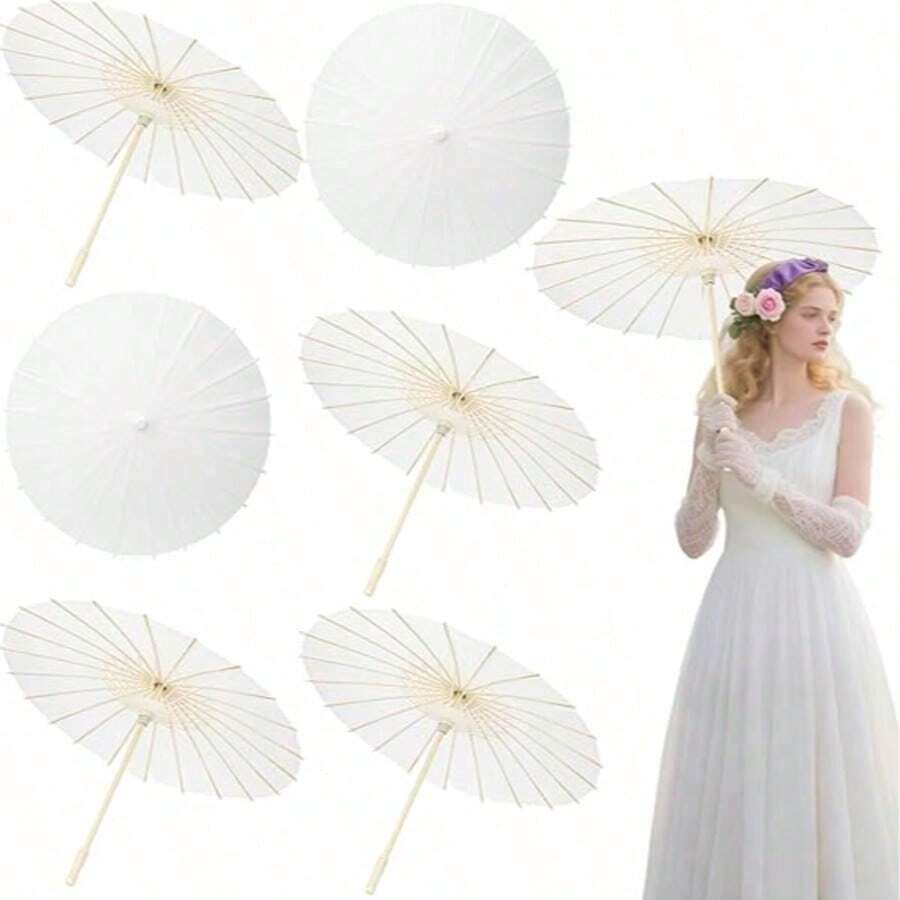 6/10pcs Multi-Size 40cm/60cm Open Diameter Wedding Umbrellas, Elegant Photography Props & Party Decor, Suitable For Wedding Parties - Multicolor - View 1