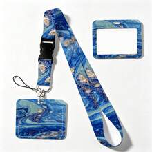 Gantungan Kunci/Tempat Kartu Identitas/Pelajar Elegan dengan Desain Seni Cair Marmer Biru & Emas, Tekstur Pusaran Abstrak, Tempat Kartu Identitas yang Dapat Dilepas - MultiWarna - View 74