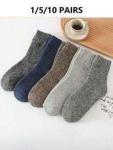10/5/1 Pairs Men's Wool Socks, Thick Warm Winter Soft Hiking Casual Mid-Calf Socks - Multicolor - View 7
