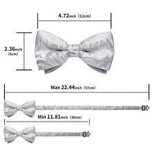 Silver Paisley Pattern Pre-Tied Bow Tie 4-Piece Set With Pocket Square, Cufflinks And Lapel Pin, Formal Event Outfit - Silver - View 8
