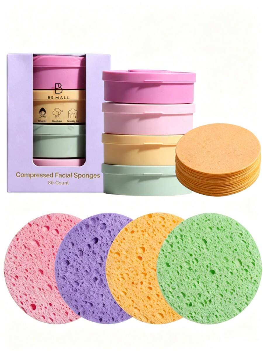 BS-MALL Compressed Facial Sponges 80PCS Multicolor Daily Facial Cleansing Makeup Mask Removal Exfoliating Sponges Pads - Multicolor - View 1