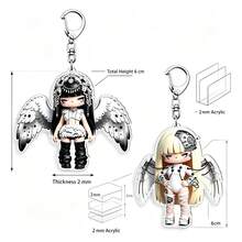 1 Set Lisa Coachella Bad Angel And Jennie ZEN Cartoon Angel Wings Acrylic Keychain Set, Suitable For BLINK Fans Collection And Bag Decoration K-Pop Idol Merchandise - Multicolor - View 2