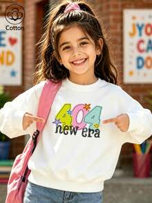 Kids' Casual Crewneck Sweatshirt With Colorful '404 ' & Star Print, Loose Fit, Breathable & Comfortable - White - View 2