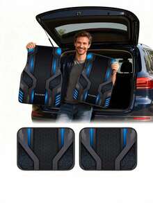 4pcs Blue And Black Tech Style Printed Car Floor Mats, Universal Automotive Interior Mats, Durable, Suitable For Various Sedan And SUV Models, Car Decorative Mats, Wear-Resistant And Anti-Slip, Automotive-Specific Floor Mats, Ideal Choice - A - View 1
