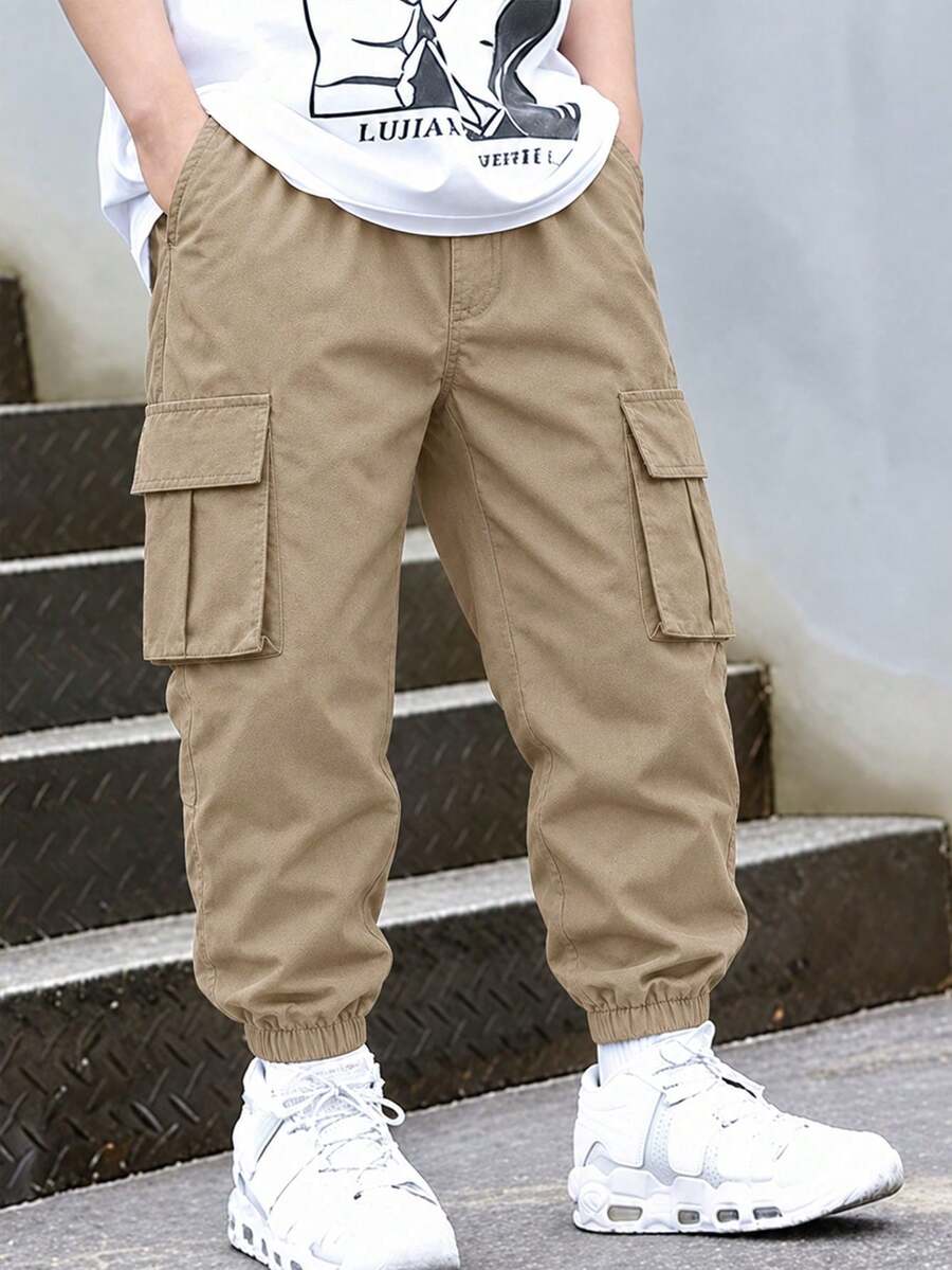 1pc Boys' Fashionable Casual Multi-Pocket Cargo Pants, Versatile For Commuting And Daily Wear - Khaki - View 1