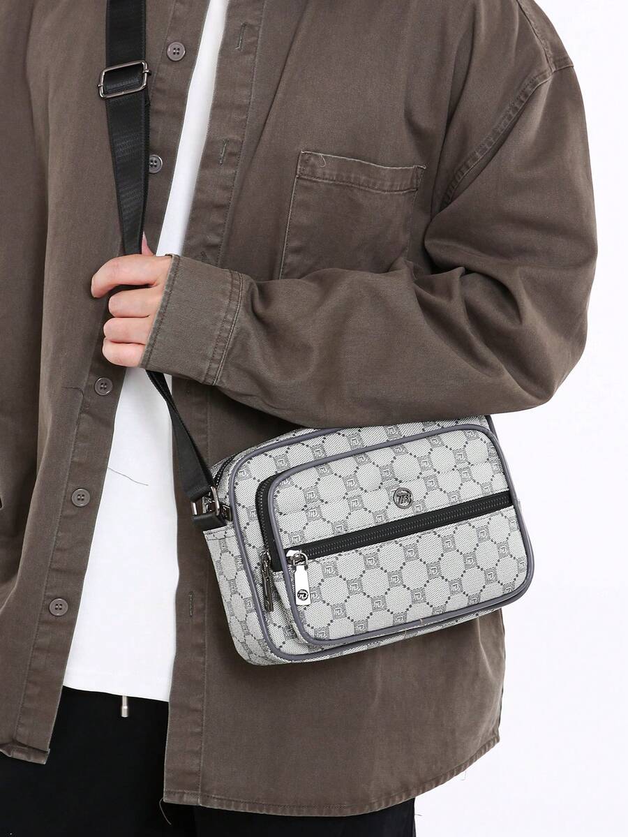 Men's Shoulder Bag Horizontal Square Versatile Youth Small Square Bag Large Capacity Casual Bag - Grey - View 1