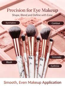 10pcs Makeup Tool Set Including 6pcs Soft Bristle Makeup Brushes + 4pcs Makeup Powder Puffs And Sponge Eggs, Essential For Home And Travel - White - View 6