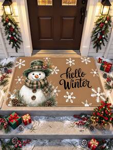 1pc 3D Embossed Anti-Slip Winter Snowflake Christmas Snowman Doormat, Essential Christmas Decoration, Suitable For Entryway, Study, Bedside, Floor Mat, Outdoor, Easy To Clean, Anti-Slip, Quick Drying, All Season Use, Machine Washable - A - View 5