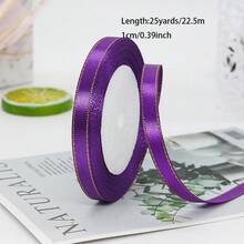 Pita Satin Berpinggiran Emas Ganda Sepanjang 25 Yard, Lebar 0,6/1/1,5/2,5/4cm, Aneka Warna, Bahan Pembungkus Kado, Ideal untuk Pembungkus Kado, Kerajinan Tangan, Aksesori Rambut, Dekorasi Pernikahan & Pesta - Purple - View 10