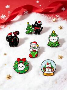 Alloy Enamel Pin/Brooch: Christmas Tree, Crystal Ball, Cat, Snowman, Wreath, Or Stocking – Gift For Backpacks - Multicolor - View 3