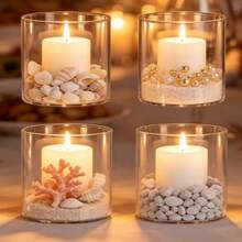 2/4/6/12pcs-Home Decor Glass Candle Holders, Two Size Options Transparent Windproof Candle Jars, Suitable For Table Centerpiece, Wedding, Christmas, Halloween Decoration, Can Also Be Used As Glass Vases - View 11