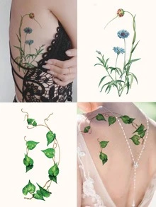 STARTTOOS 6PCS Halloween Floral Vine & Leaf Pattern Waterproof Temporary Tattoo Stickers For Makeup, Street, Party Gift, Arm, Shoulder, Back, Leg - Multicolor - View 5